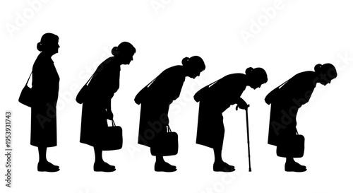 Silhouette of elderly woman experiencing back pain.