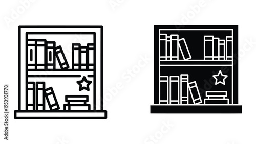 book shelves with books and stars vector illustration
