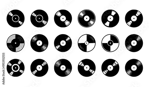 Vinyl record icon set LP disc retro music DJ vector illustration