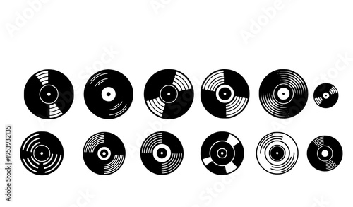 Black vinyl LP record icons retro DJ music vector set
