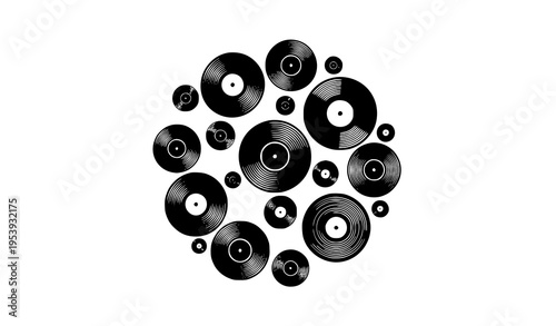 Vinyl record collection LP disc retro music DJ vector icons