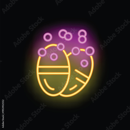 Neon sign of effervescent vitamin pills dissolving in liquid, creating bubbles