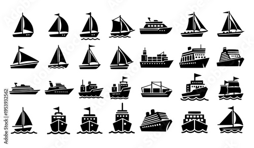 Sailboat and ship icon set marine transport flat vector