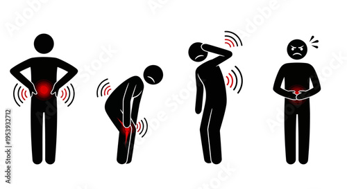 Illustration of people experiencing lower back pain.