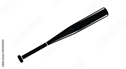 A simple black and white illustration depicts a baseball bat laying diagonally on a white background