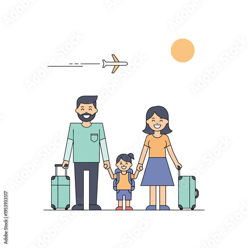 Family with Luggage Ready for Travel.