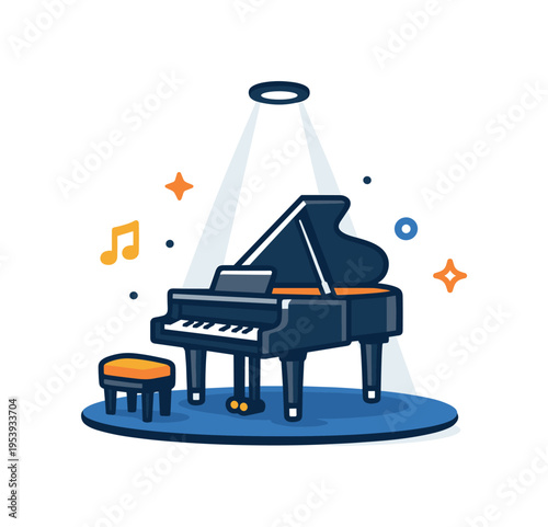 Professional music recital highlighting dedication, creativity, and the beauty of live instrumental performance in a concert environment, a grand piano with raised lid and a simple