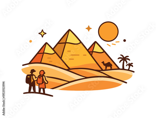 Historic travel destination highlighting ancient civilization and cultural heritage in the Egyptian desert landscape admired by travelers and history enthusiasts, three iconic