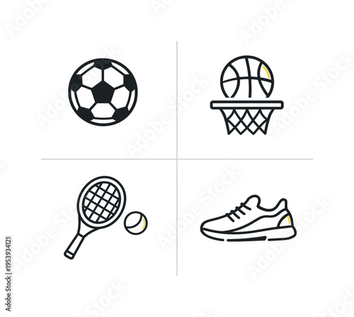 Sports categories representing different types of athletic competition and physical activities practiced in recreational and professional environments worldwide, visualized as four