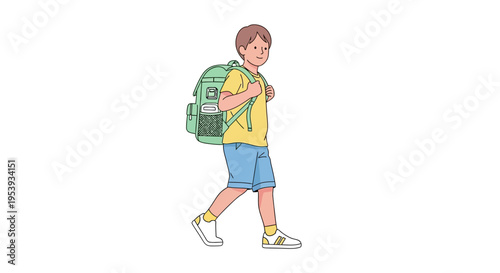 Young Boy Walking with Backpack Illustration.