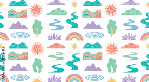 Psychedelic abstract nature scenery and expressive colorful landscape design with artistic outdoor inspiration theme