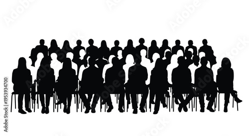 Large group of people seated in rows a striking silhouette