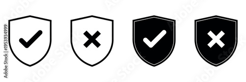 Shield Icon with Checkmark and Cross Featuring Internet Protection Security Symbol Vector Illustration