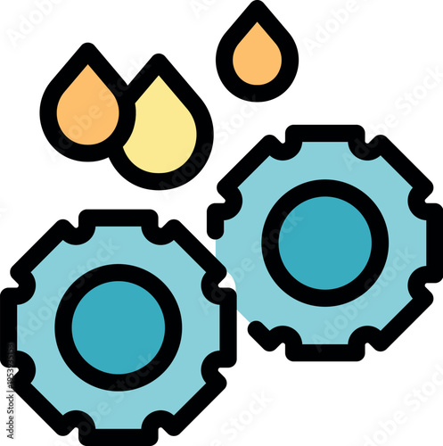 Oil drops falling on gears, symbolizing lubrication, maintenance, and repair