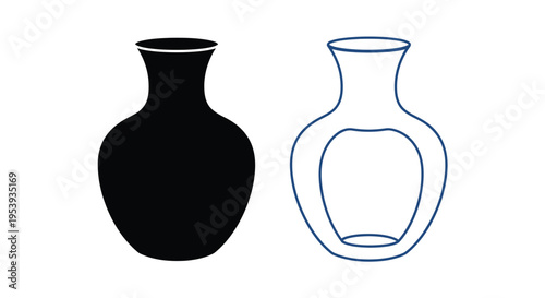 Two vases one solid black and one outlined modern design silhouette