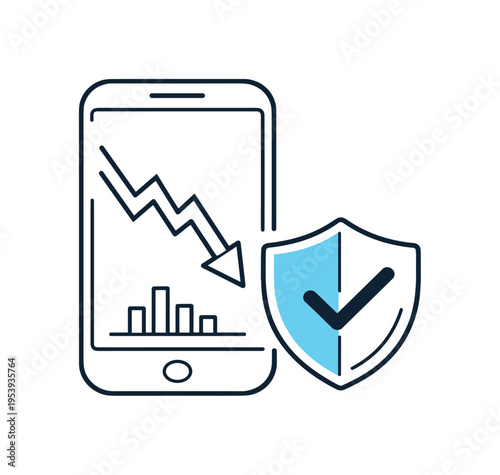 Investment portfolio monitoring and emotional resilience during temporary value decreases encouraging long term perspective and informed action, a rounded smartphone displaying a