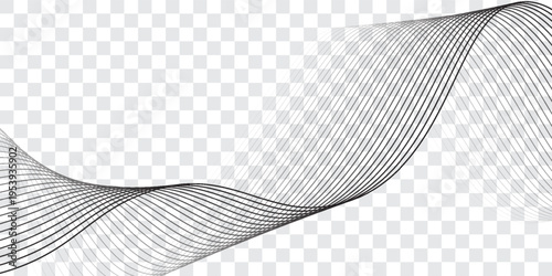 Undulate Grey Wave Swirl, frequency sound wave, twisted curve lines with blend effect. Technology, data science, geometric border. Isolated on white background. Vector illustration.