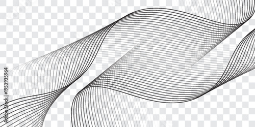 Undulate Grey Wave Swirl, frequency sound wave, twisted curve lines with blend effect. Technology, data science, geometric border. Isolated on white background. Vector illustration.