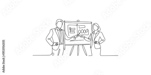 Business people in a meeting with a presentation on an easel board team collaboration planning