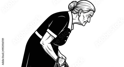 Elderly woman in a maid uniform.