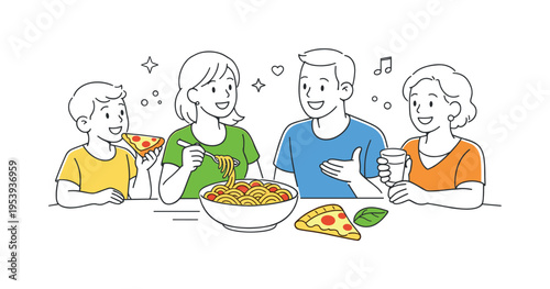 Family enjoying Italian comfort food during a shared dining moment that celebrates simple traditional recipes and togetherness around the table, symbolizing hospitality and