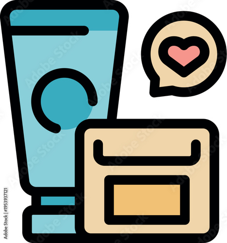 Cosmetics products are displayed with a love heart representing customer satisfaction