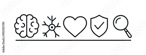 Human brain health and neurological awareness supporting preventive care and scientific understanding of the central nervous system, brain, neuron network, heart, shield checkmark