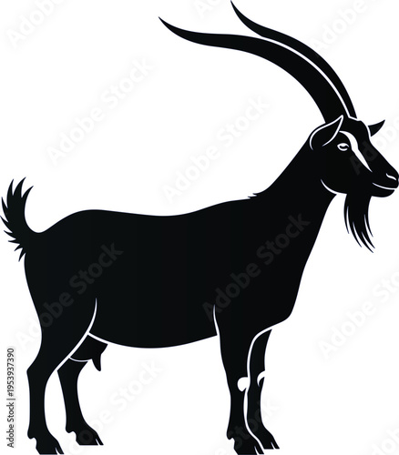 Goat silhouette vector illustration black horned farm animal isolated design element for agriculture branding logo icon rural livestock graphic