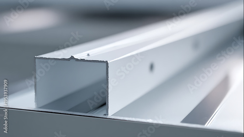 Precise Detail of a White Metal Profile, Clean Lines and Industrial Material, Focus on Structure and Modern Design Elements