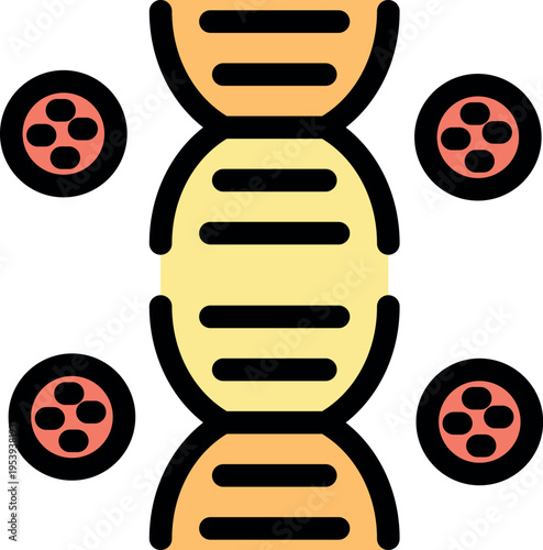 Dna double helix with four molecules, representing genetics and biological research