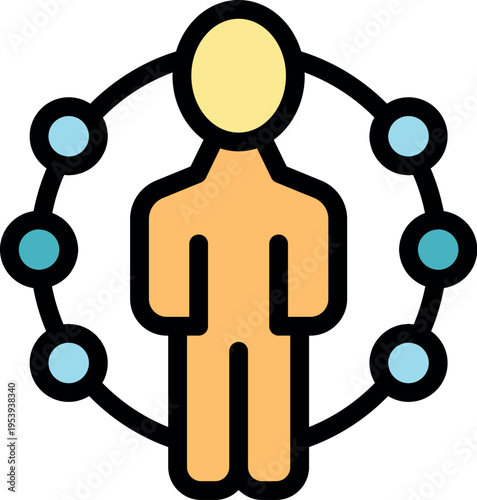 Conceptual illustration of a person surrounded by a network, symbolizing global communication, connection, and social networking