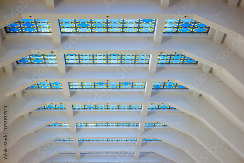 Stained glass ceiling abstract architecture with geometric pattern