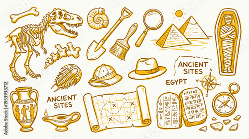 Archaeology and Paleontology Hand Drawn Sketch Collection