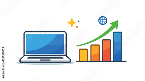 Modern digital entrepreneurship and managing online operations in a connected global marketplace focused on efficiency and scalable growth, a simple laptop device paired with a