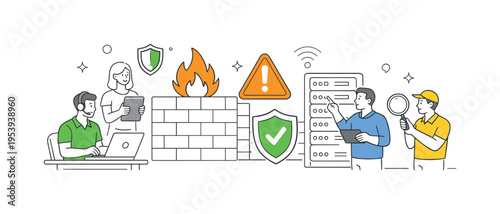 A group monitoring and preventing cyber risks through structured security protocols and system checks, focusing on safeguarding sensitive information and maintaining operational
