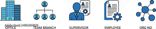 Business Organization Icons Set Office Team Supervisor Employee and Network Structure Vector Illustration