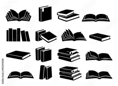 Book Silhouettes Collection,Diverse Styles on White Background