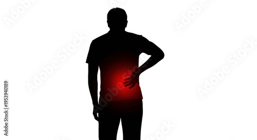 Man experiencing lower back pain silhouette.