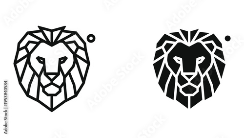 minimalist lion head line art vector illustration, dual monochrome design