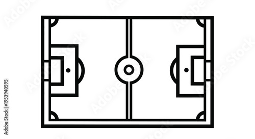 A minimalist black and white illustration depicts a top down view of a foosball table