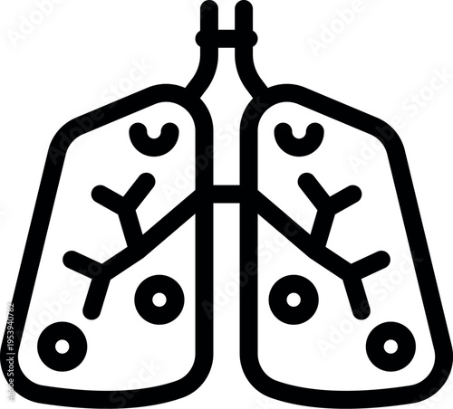 Simple and clear line art icon representing human lungs, highlighting bronchi and alveoli for medical or educational purposes