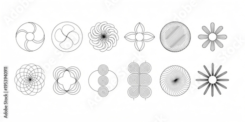 Geometric shapes arranged in rows on white background for design