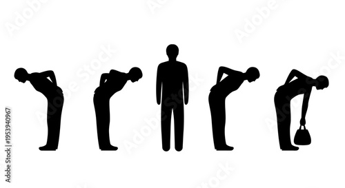 Black silhouette illustrations of people bending.