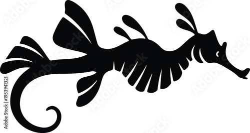 Vector silhouette leafy sea dragon marine animal underwater ocean creature design