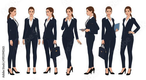 Professional Businesswoman Poses: Set of Diverse Female Corporate Attire