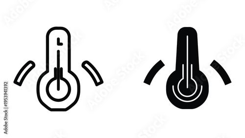 Temperature icons with heat waves, flat design vector illustration