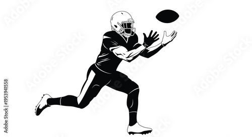 A black and white illustration depicts a football player attempting an interception high quality professional