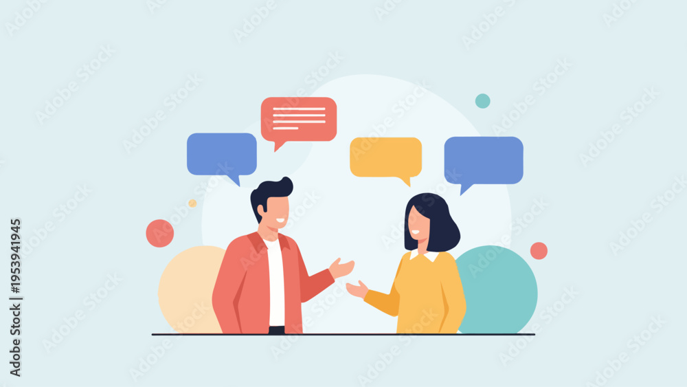 Εκτύπωση καμβά Two people conversing through speech bubbles, representing communication and dis