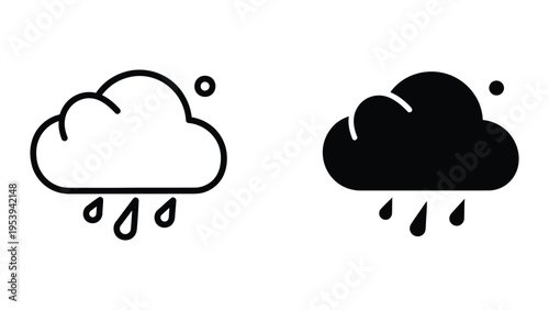 two cartoon clouds with raindrops falling flat design vector illustration