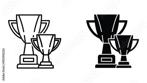 set of trophy cups and awards in flat design vector illustration